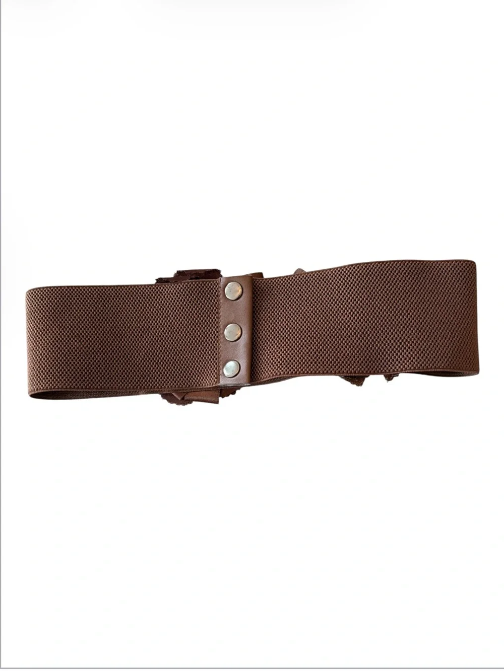 Ryu Brown Floral Clinch Belt 3 Snap Stretch Waist Dress Belt With Fabric Roses
